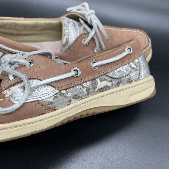 SPERRY TOP-SIDER Women Shoes 7M Leather  Tan, Silver, Sequins Cheetah Print - Picture 5 of 10